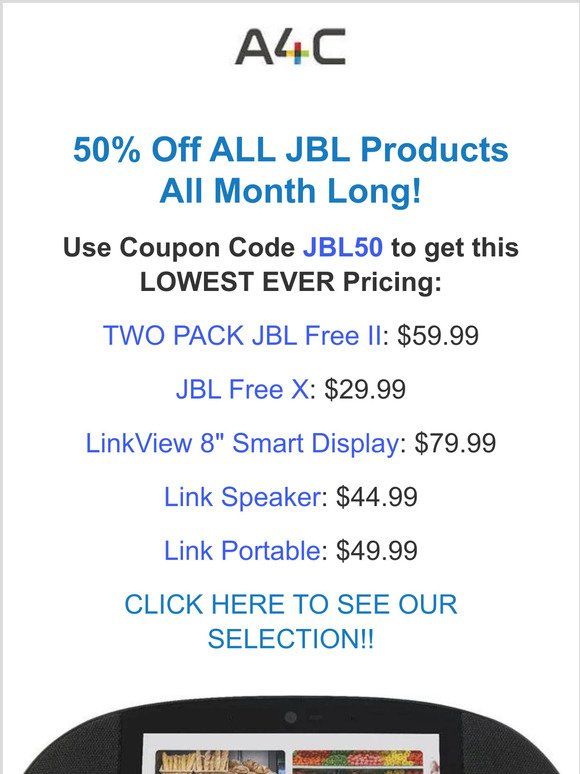 50% Off All JBL Products with Coupon Code JBL50