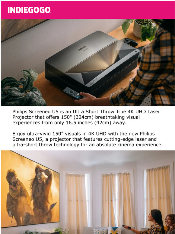 Indiegogo Get This Deal Philips Screeneo U5 UltraShort Throw 4K