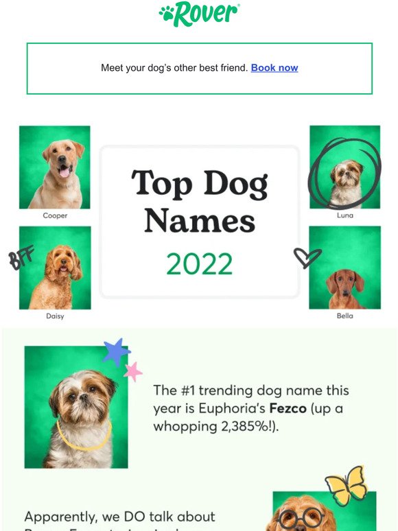 Rover Did your dog make 2022's list of top dog names? Milled