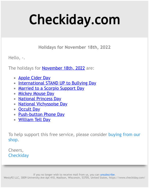 Checkiday: Holidays for November 18th, 2022! 📅🎉 | Milled