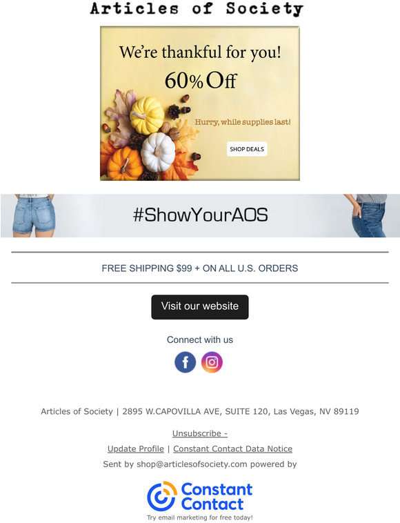 Articles of Society 60% Off Sale - Thankful for you!