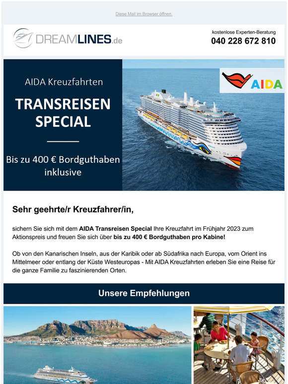 Dreamlines NL: Bis Zu 400 € Bordguthaben Inklusive: Jetzt AIDA ...