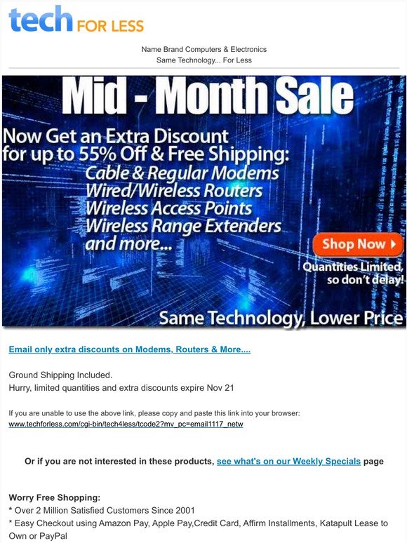 — -Get up to 55% Off Modems, Routers, Range Extenders & more….