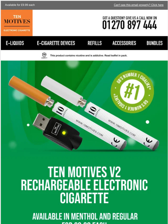 10 Motives Ten Motives V2 Rechargeable Electronic Cigarette available