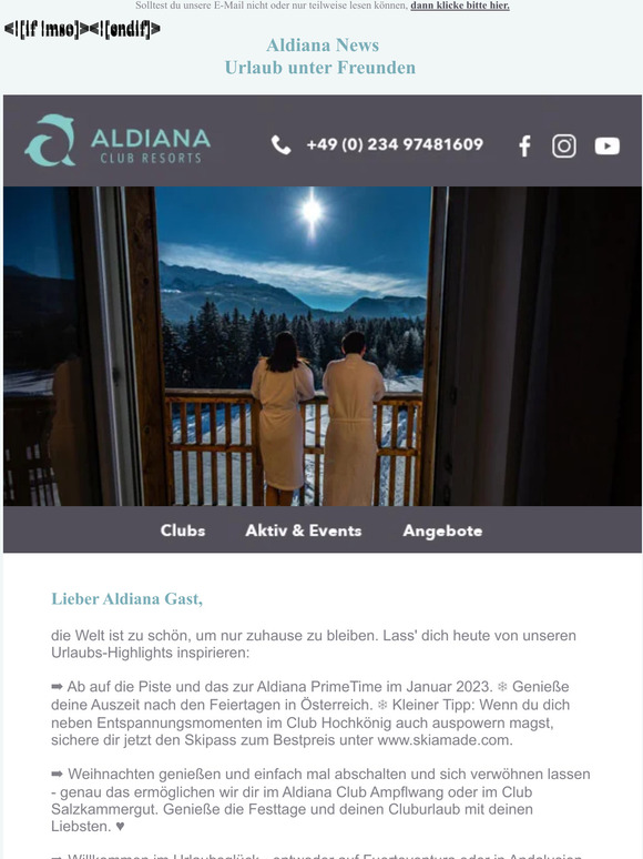➡ Aldiana PrimeTime in Österreich ✔ Weihnachten im Schnee ❄ Fernweh gegen Vorfreude und Strandurlaub buchen ☀
