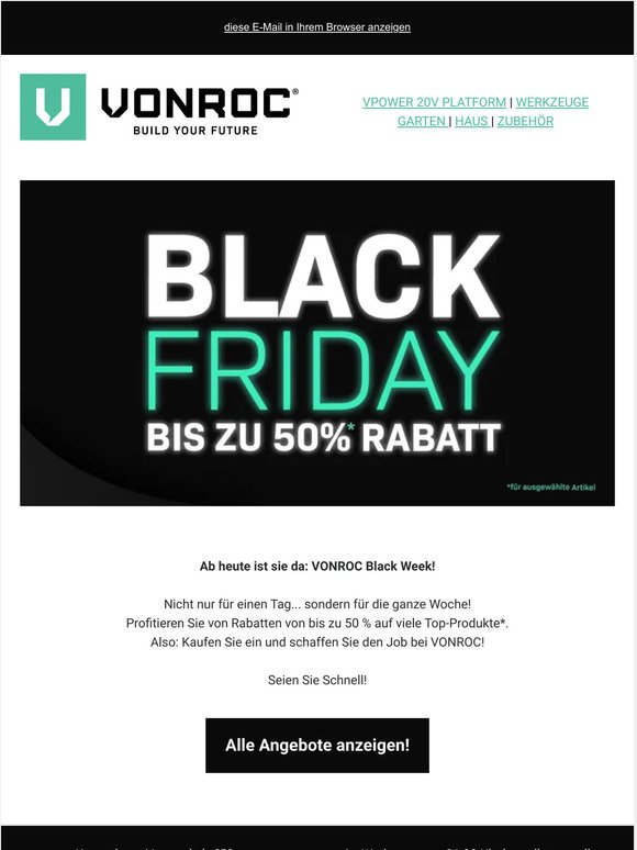 Black Week bei VONROC! Die ganze Woche bis zu 50% Rabatt auf ausgewählte Produkte 🔥