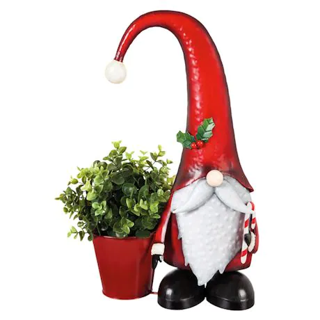 Metal Winter Gnome Garden Statue With Planter