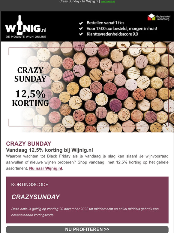 Crazy Sunday - 12,5% KORTING - bij Wijnig.nl 🎁