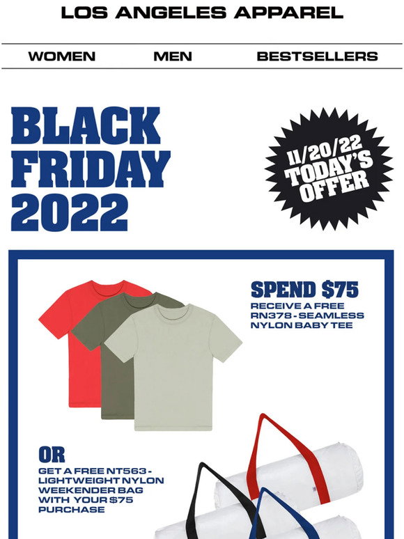Black Friday 2022 - 11/19 Today's Offer - Los Angeles Apparel