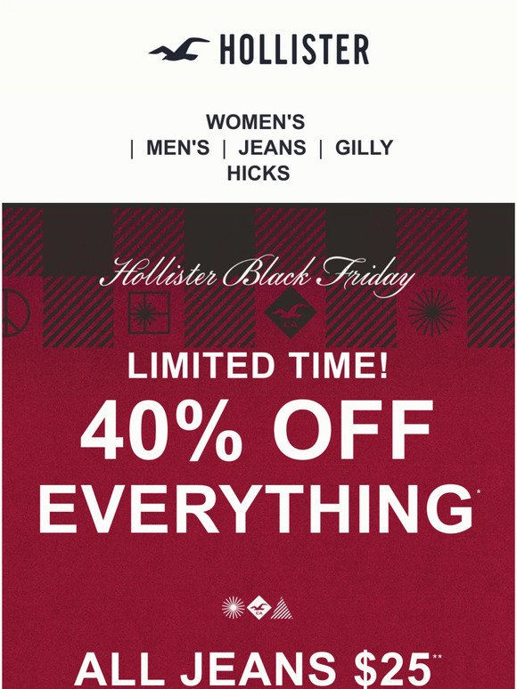 Shop the best deals at the Hollister early Black Friday sale