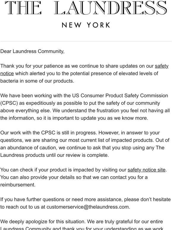 Impacted Products - An Update On Our Safety Notice