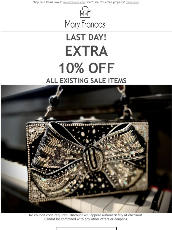 Extra 10% OFF Sale Items ends today!🤩