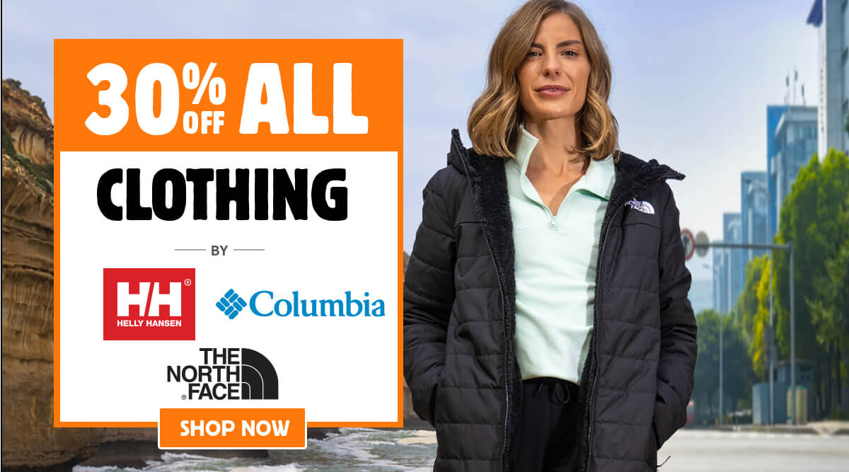 30% Off All Clothing by Helly Hansen, Columbia, The North Face
