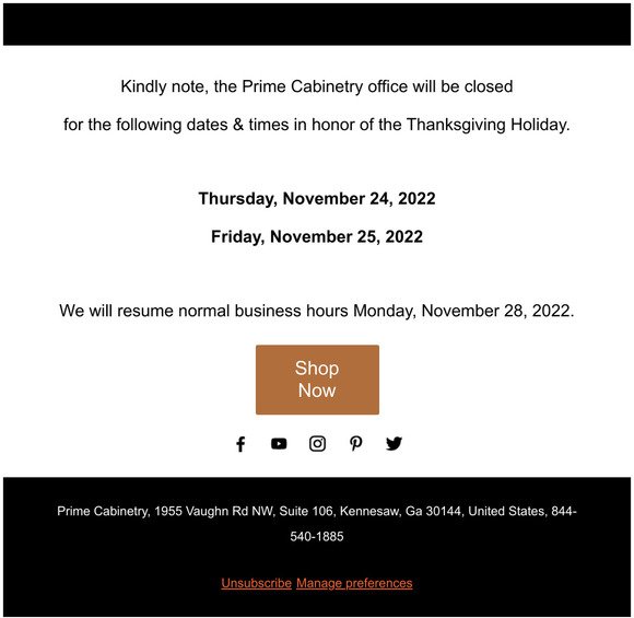 Thanksgiving Office Closings