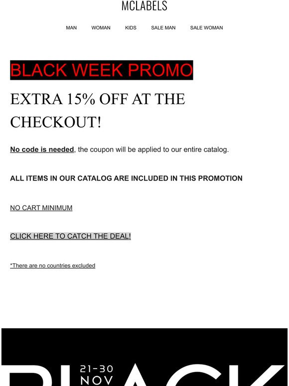 💣 BLACK WEEK - EXTRA 15% OFF AUTOMATICALLY AT CHECKOUT 💣