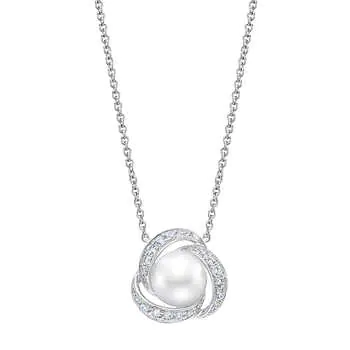 14kt White Gold 7.5-8mm Freshwater Cultured Pearl & .25 ctw Diamond Pendant