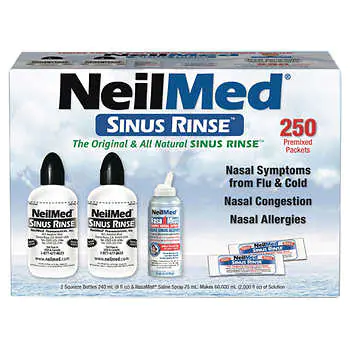 NeilMed Sinus Rinse Kit with 2 bottles + 250 salt packets + NasaMist travel size
