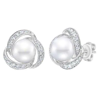 14kt White Gold 7.5-8mm Freshwater Cultured Pearl & .50 ctw Diamond Earrings