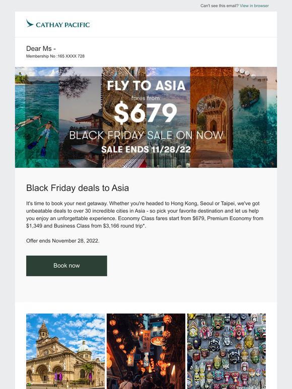 Black Friday fares to Asia from $679