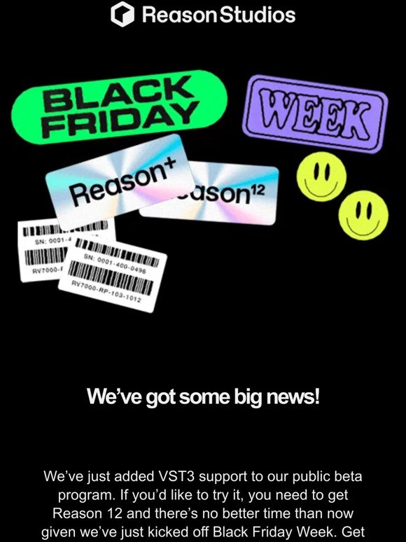 🚨 VST3 Beta & Black Friday Week Sales (50% off Reason+)