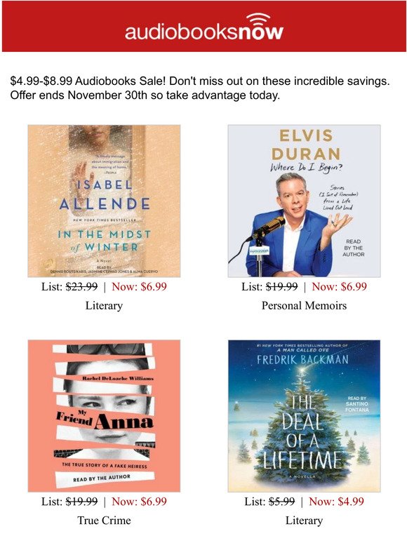 $4.99-$8.99 Audiobook Super Sale