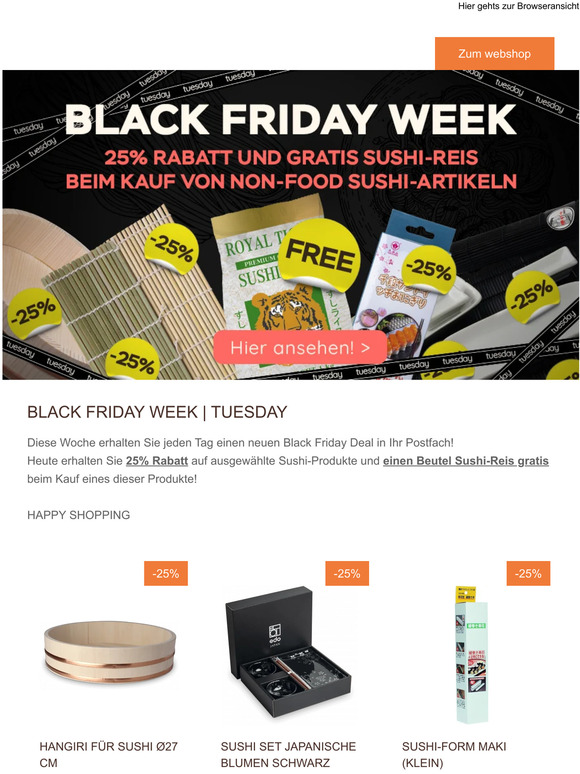 BLACK TUESDAY | 25% Rabatt auf Sushizubehör & 1 Beutel Sushi Reis gratis