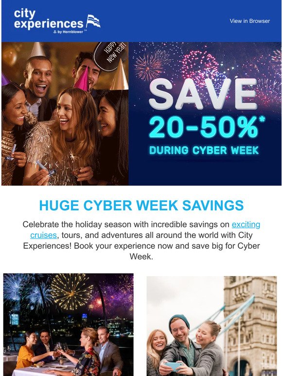 ✨ Early Cyber Week! Save up to 50% on City Cruises, Walks & Devour Tours 🌎