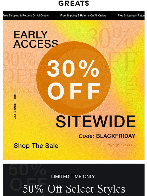 Black Friday Early Access: 30% Off Sitewide