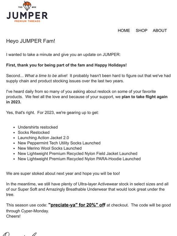Letter from JUMPER  HQ 🤘🤘