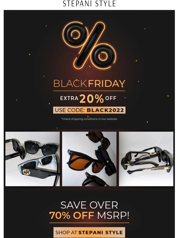 Shop Black Friday Deals: Extra 20% Off All Designer Sunglasses & Eyeglasses
