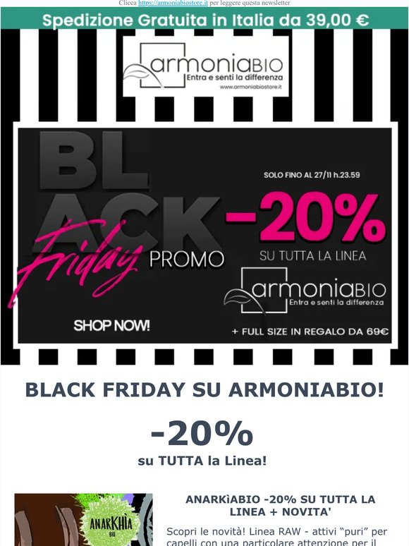 BLACK FRIDAY -20% su ArmoniaBio! E un 🎁 Regalo per te!