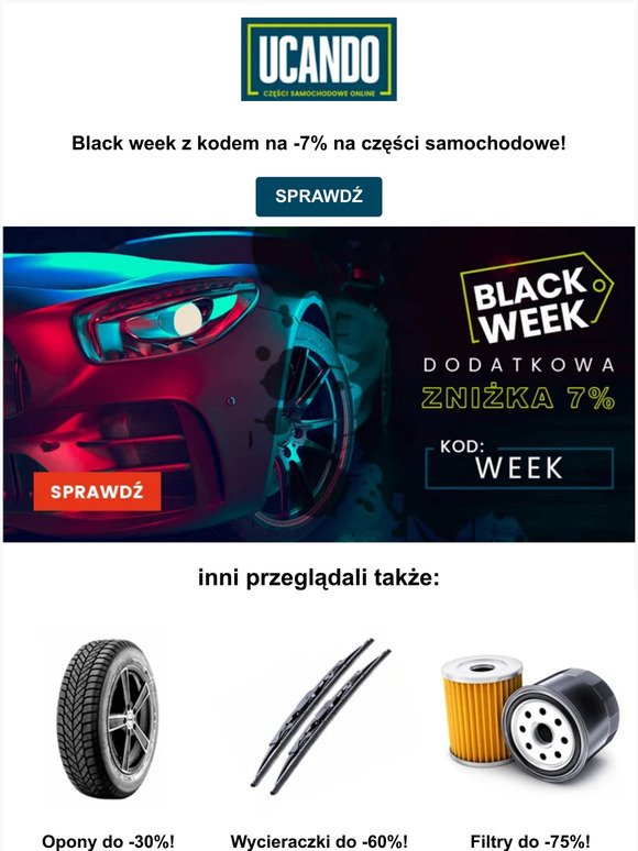 ⚫ Black Week z kodem -7% na części samochodowe w Ucando ⚫
