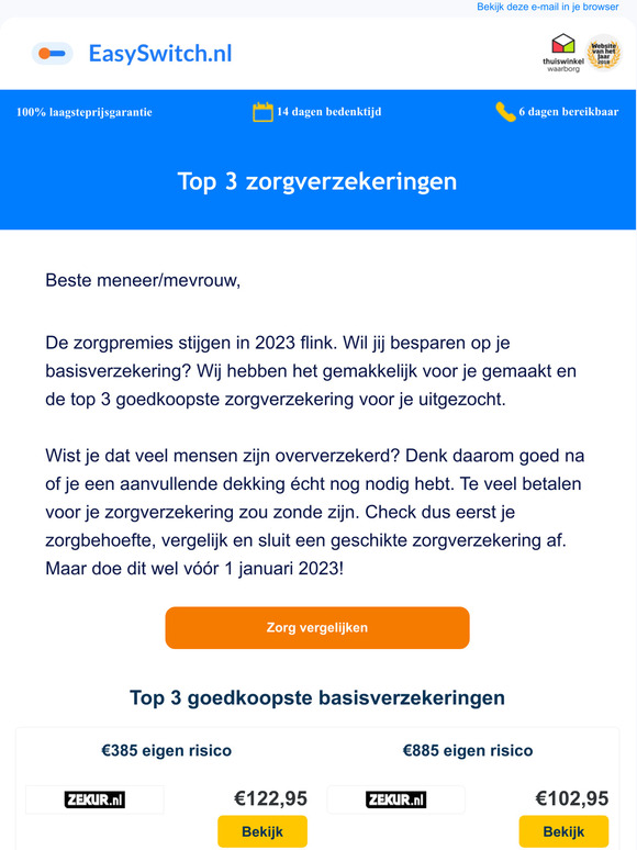 Easyswitch: Bekijk Nu De Top 3 Goedkoopste Zorgverzekeringen 2023! | Milled