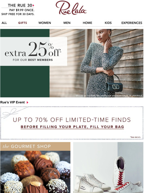Rue La La VIP Event Extra 25 Off for 48 HRS Only • The Gourmet Shop