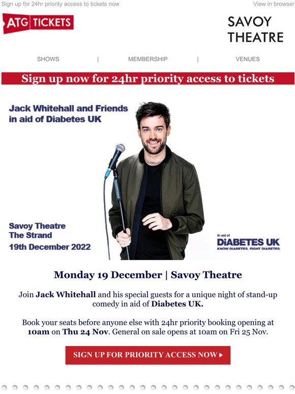 JUST ANNOUNCED | Jack Whitehall and Friends in aid of Diabetes UK