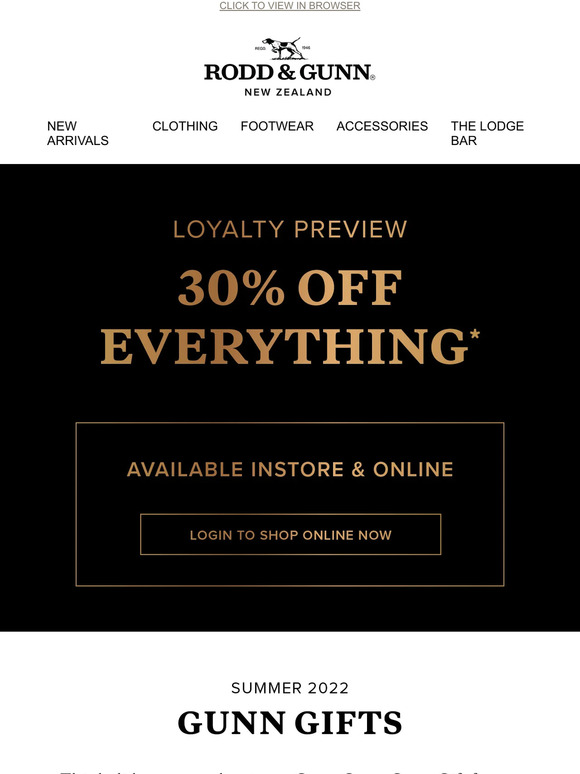 Rodd & Gunn US 30 Off Everything* Exclusive Loyalty Preview Milled