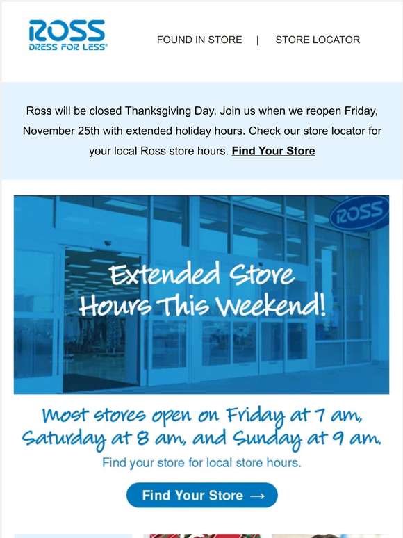 Ross stores clearance thanksgiving hours