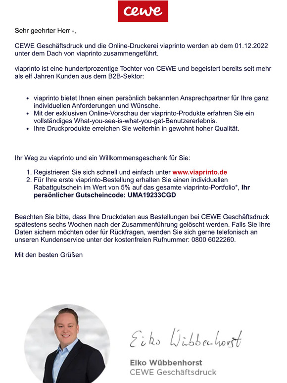 Informationen zu Ihrem CEWE Geschäftsdruck-Kundenkonto