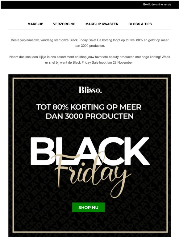 Black Friday week bij Blisso! Tot 80% korting op meer dan 3000 producten