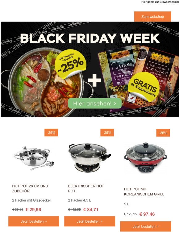 BLACK WEDNESDAY | 25% Rabatt auf unsere Hot Pot Pfannen und zwei Hot Pot Suppen gratis