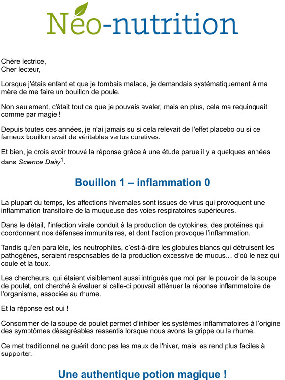 Cellinnov FR Le bouillon de poule, un véritable remède antigrippe