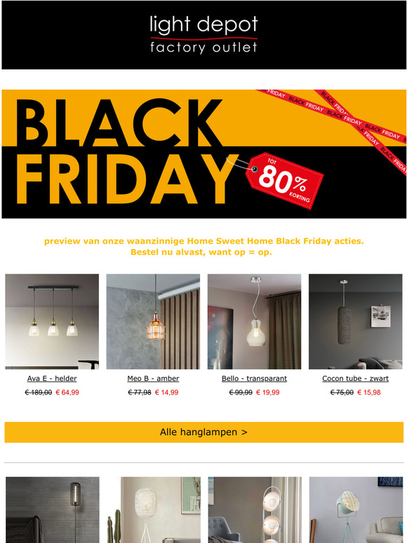 Preview van onze waanzinnige Home Sweet Home Black Friday acties. Bestel nu alvast, want op = op.