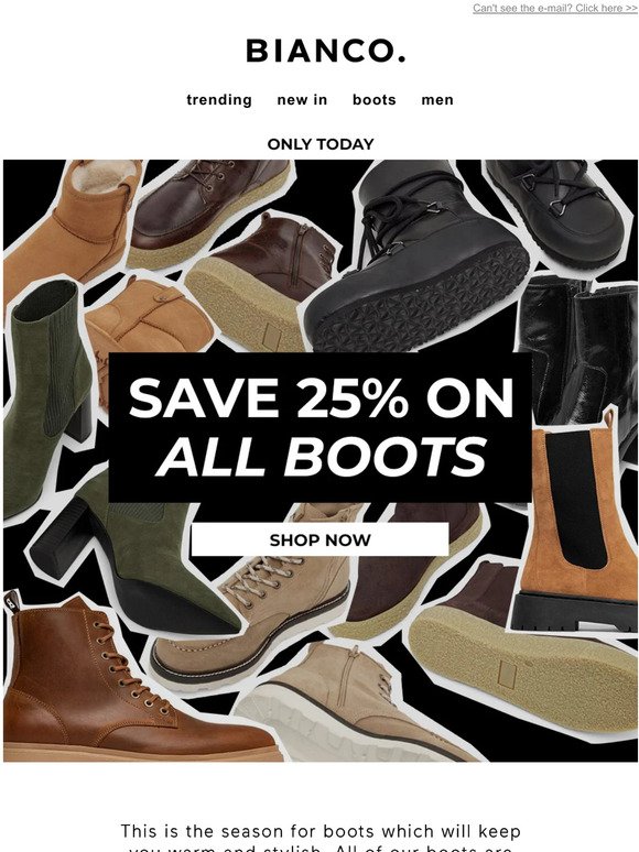 Save 25% on all boots