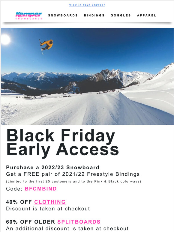 Kemper Snowboards Black Friday Early Access starts now! Milled