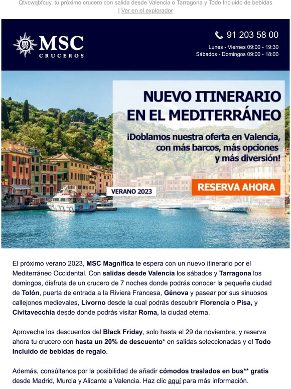 MSC Cruises NUEVO itinerario por el Mediterráneo desde Valencia y