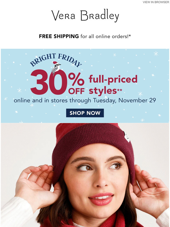 Vera Bradley 30 off fullpriced styles to share (and wear) the joy