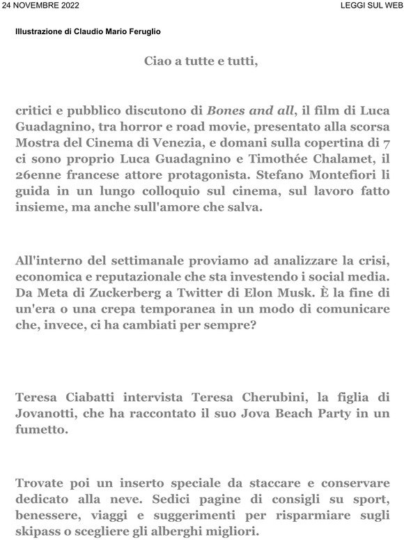 Newsletter 7+ Timothée Chalamet e Luca Guadagnino. Crisi Social. Lo speciale Neve