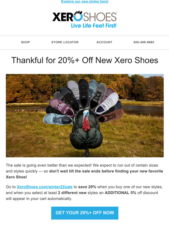 Thankfully we have FIVE new Xero Shoes on sale. 20% off