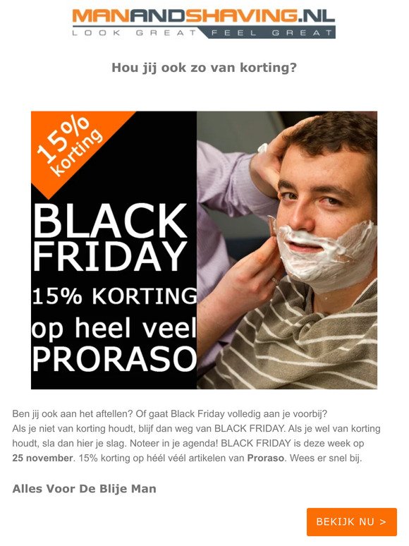 Reminder Black Friday 15% korting op Proraso 😃