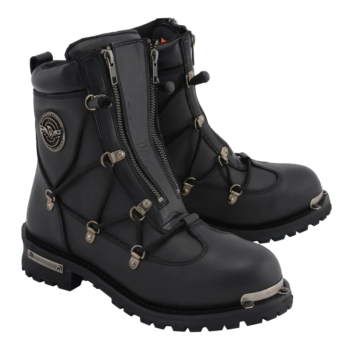 Image of Milwaukee Leather MBM9075 Men's Black 6-inch Plain Toe Dual Zipper Lock Leather Boots